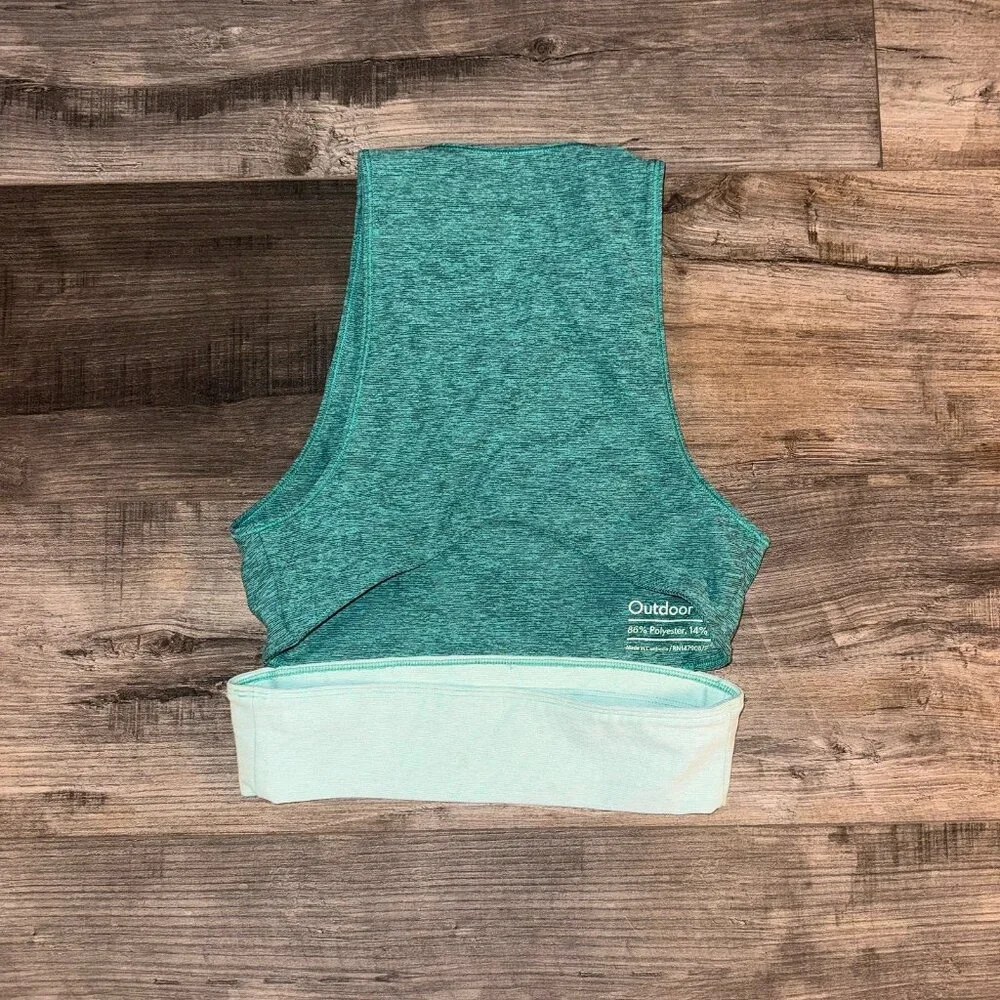 Outdoor Voices tri tone Slashback‎ crop top bra Teal Green Blue Size XS